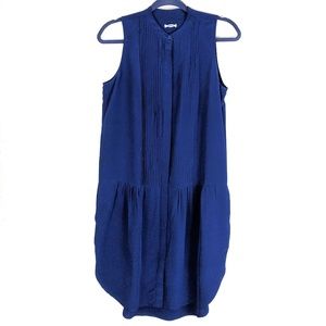 Fossil Button Down Silk Dress Navy Pleated Small